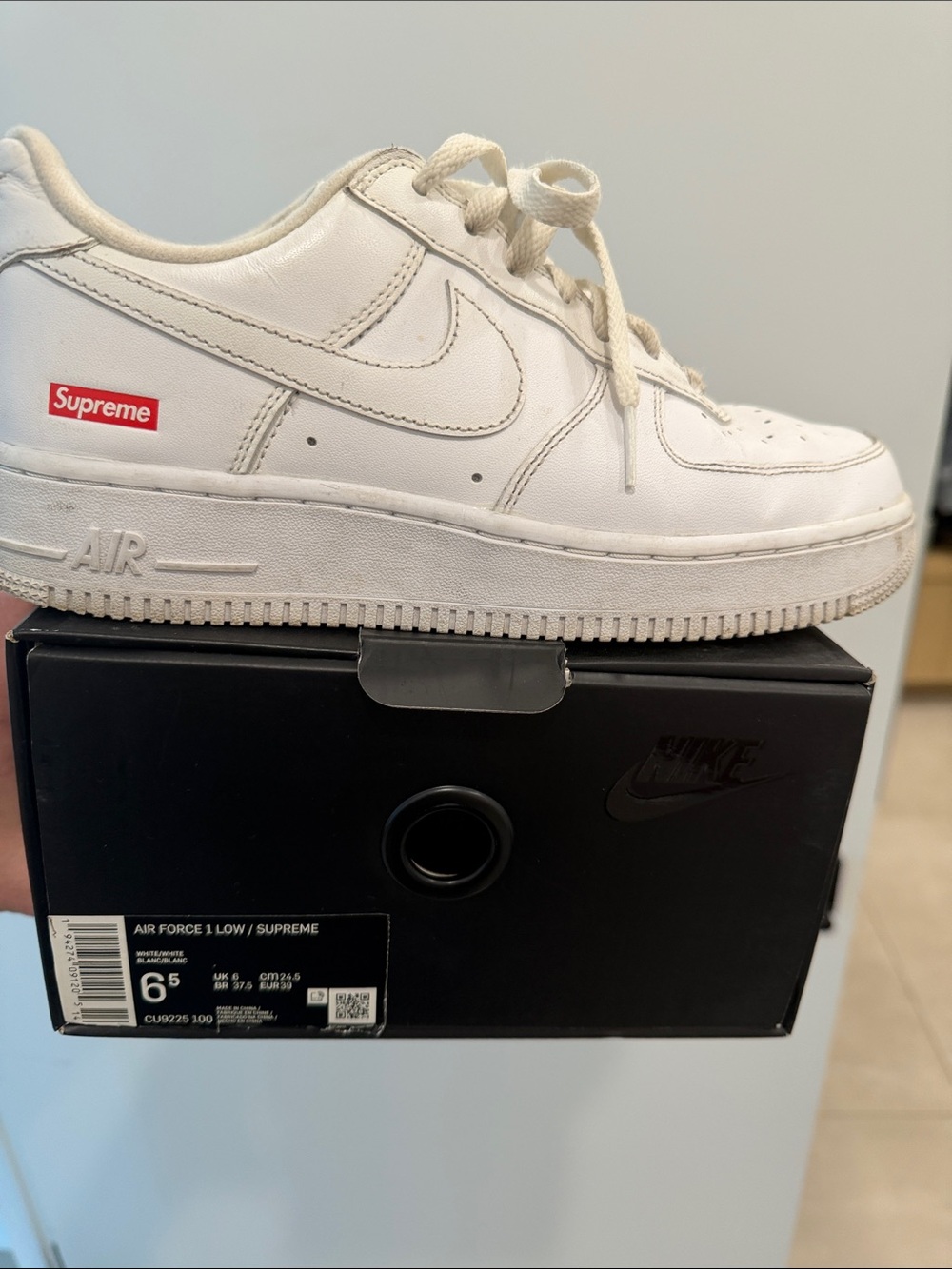 Nike White Air Force 1 Low with Red Supreme Box Logo